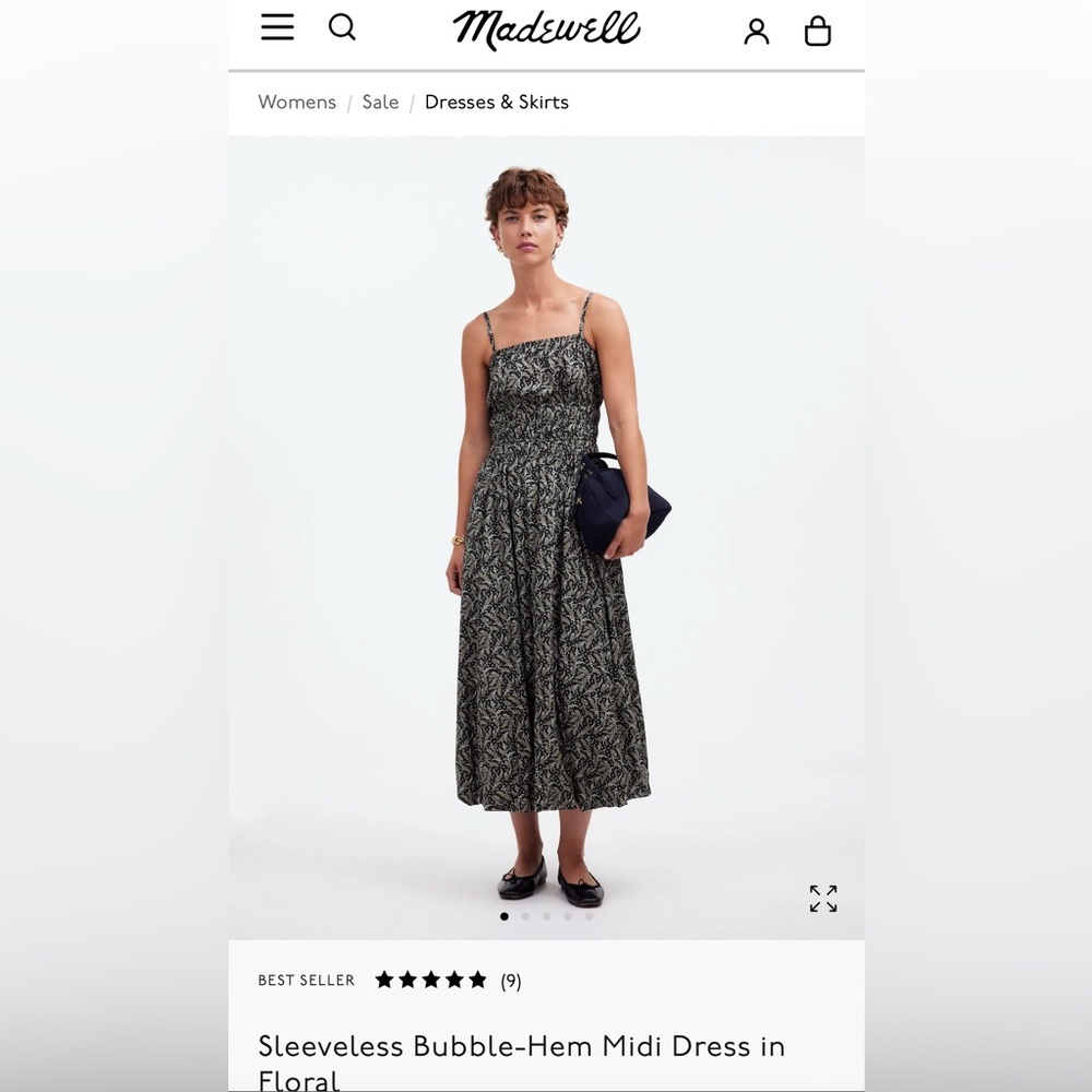 Madewell Sleeveless Bubble-Hem Midi Dress in Black Floral Size 10